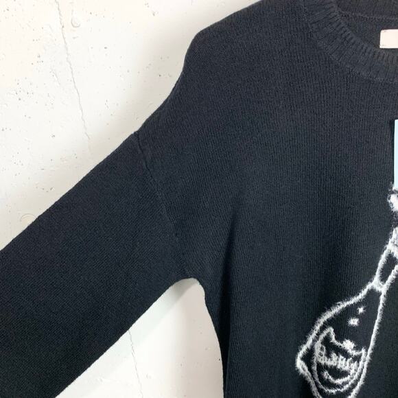 LOFT Womens Champagne Sweater Crew Neck Blouson Sleeves Black Size Medium Petite - Picture 7 of 10